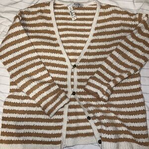 Madewell Tan and Cream Striped Cardigan